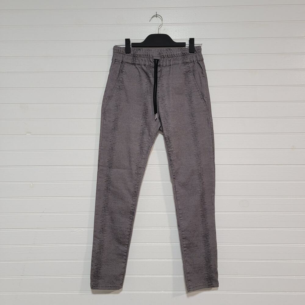 Bevy Flog Shely Drawstring Pants Women Size 28 Skinny Fit Snakeskin Gray Stretch